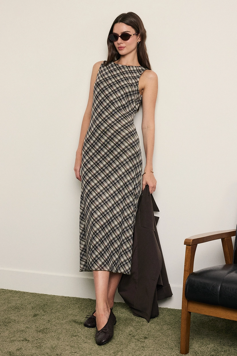 Plaid Mesh Maxi Dress