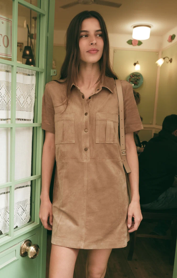 Leon Suede Mini Dress in Light Sand