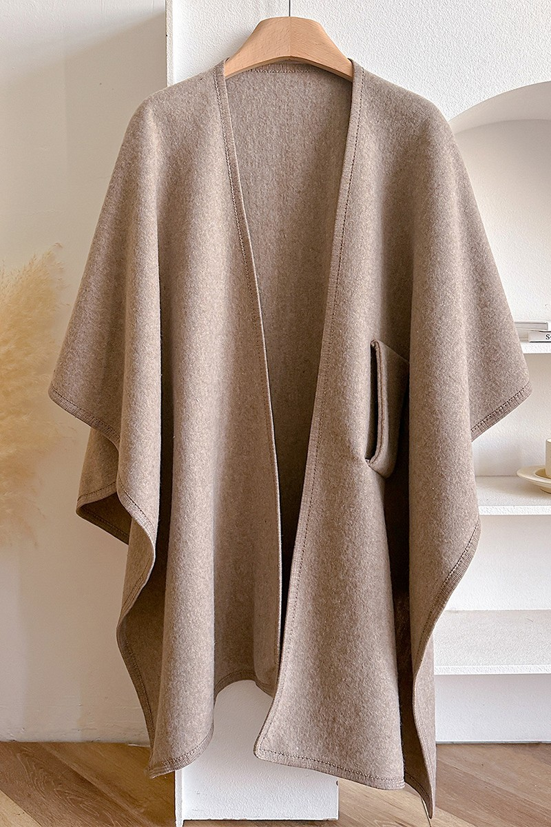 Knit Side Slit Shawl Side Warm Cover Up Cardigan