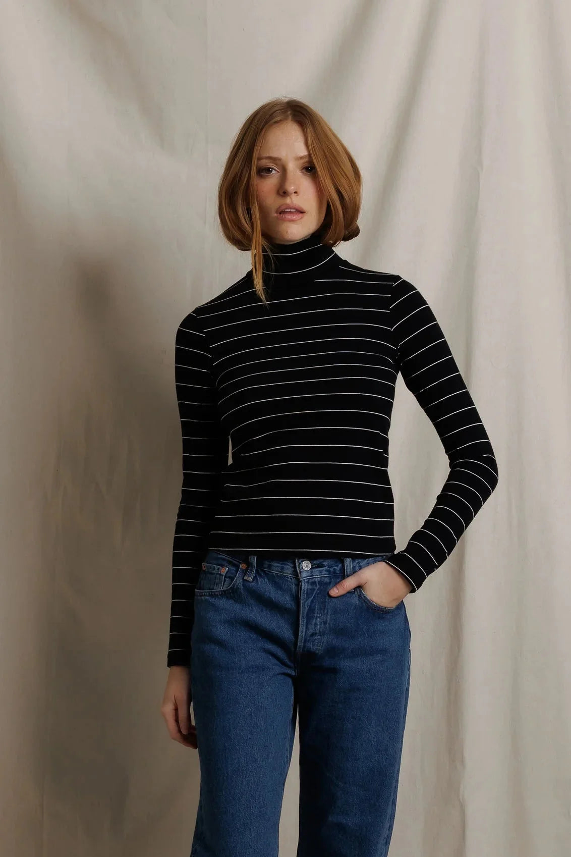 Cindy Cotton Stripe Turtleneck Long Sleeve Tee
