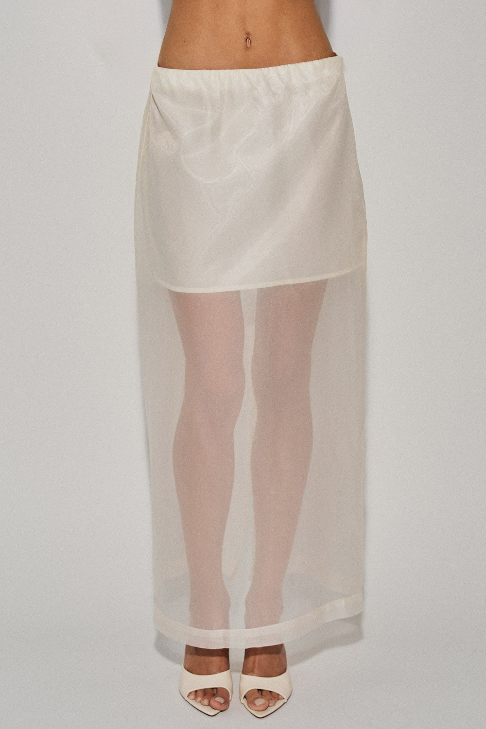 Ladies Woven Sheer Overlay Midi Skirt