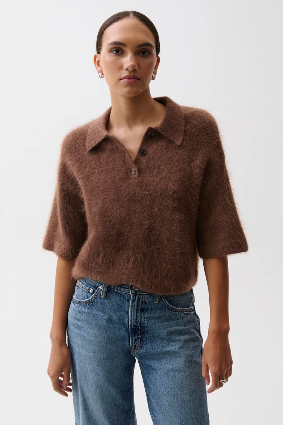 Nadya Alpaca Blend Boxy Polo Sweater