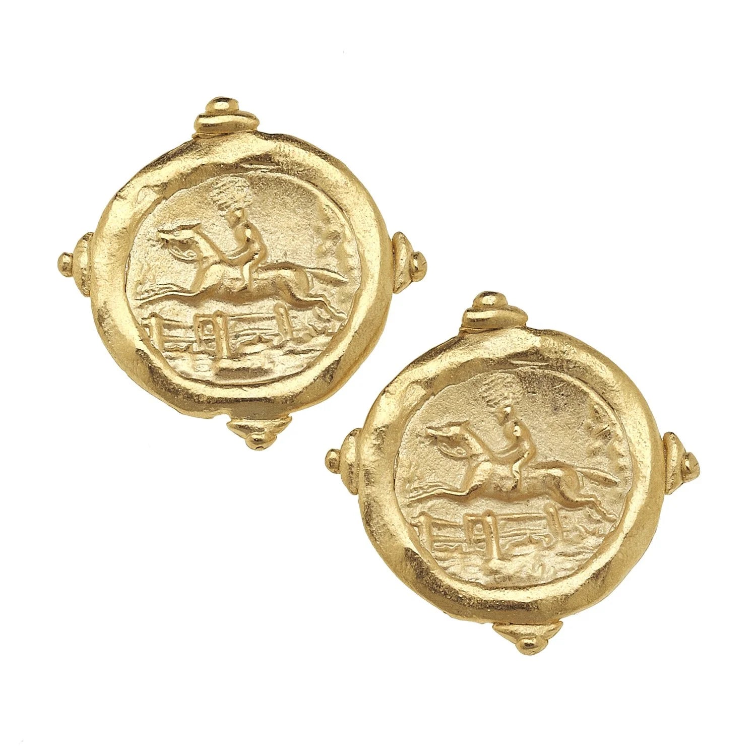 Gold Horse Intaglio Pierced Earrings