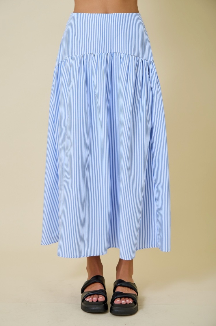 Stripe Flared Maxi Skirt With Curved Yoke