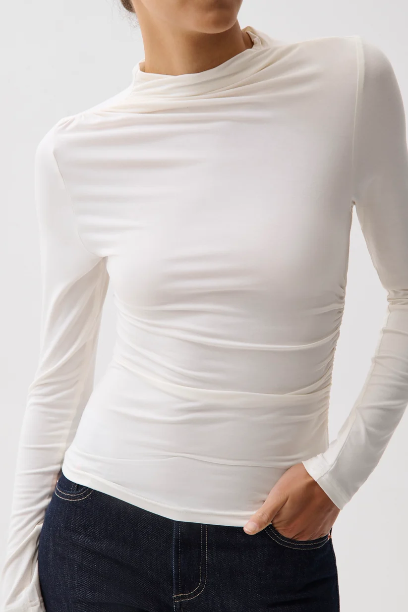 Nathalia Long Sleeve Draped Mock Neck