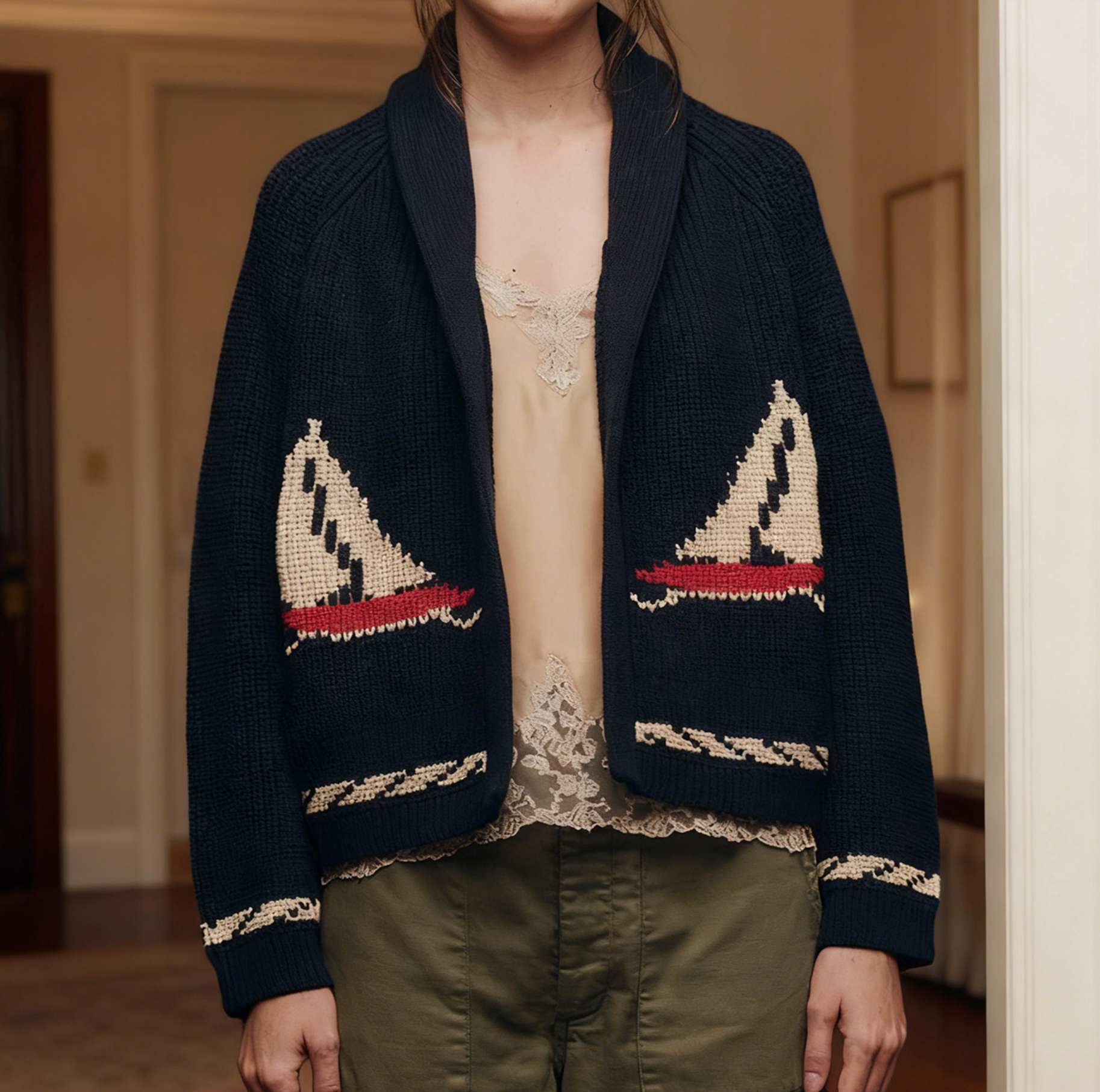 Fashionable Retro Art Lapel Knitted Cardigan
