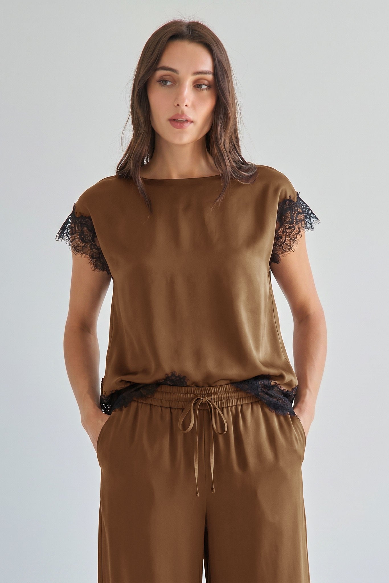 Estelle Satin Lace Top & Pants Set