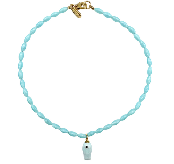 Light Blue Beaded Fish Necklace