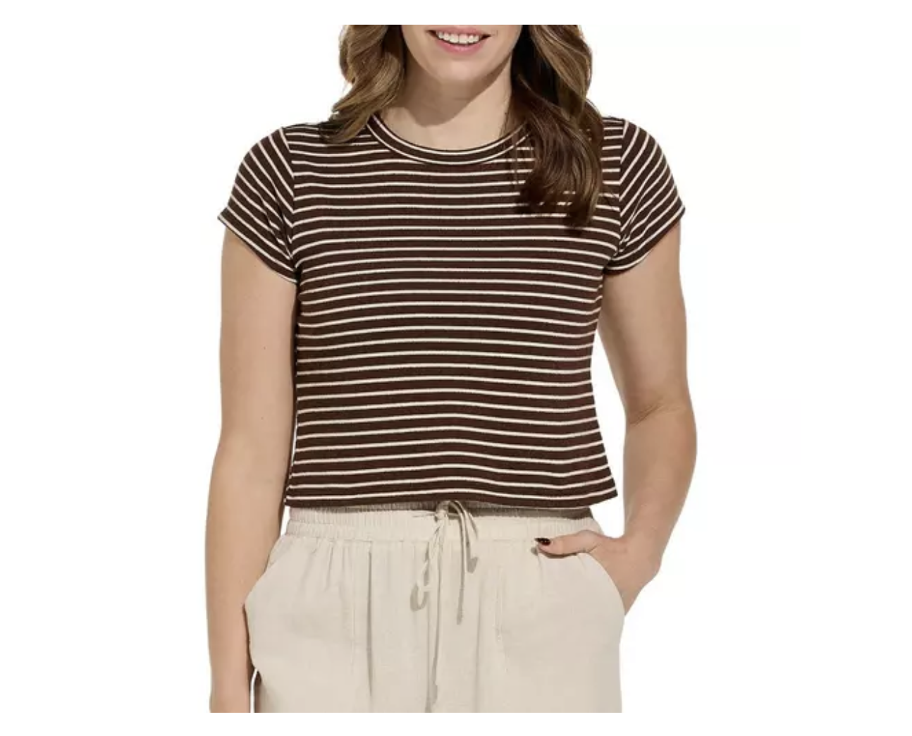 Knit Polyester Cotton Striped Short Sleeve Top