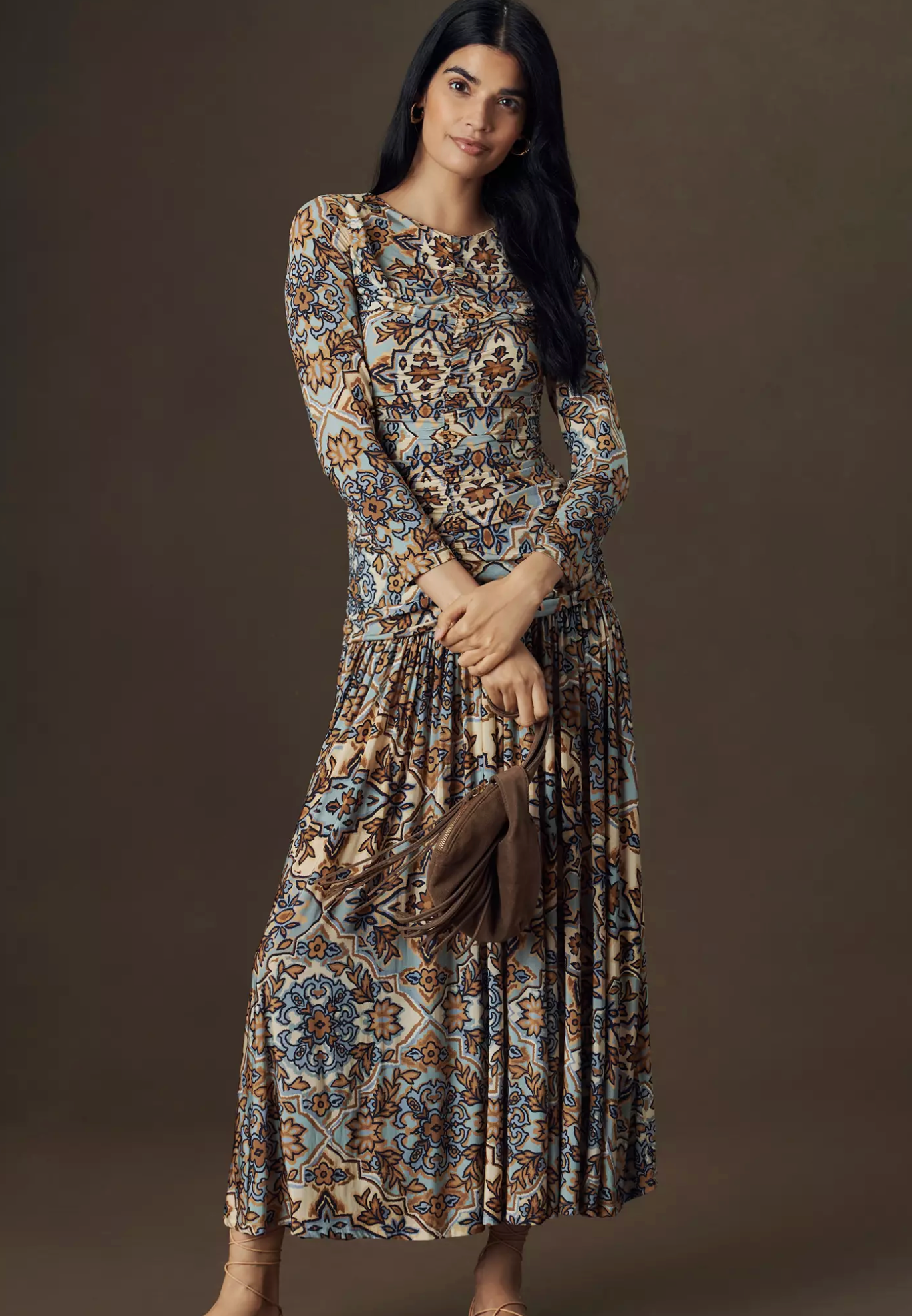 Winter Tapestry Blue Long Sleeve Maxi Dress – II Brunettes
