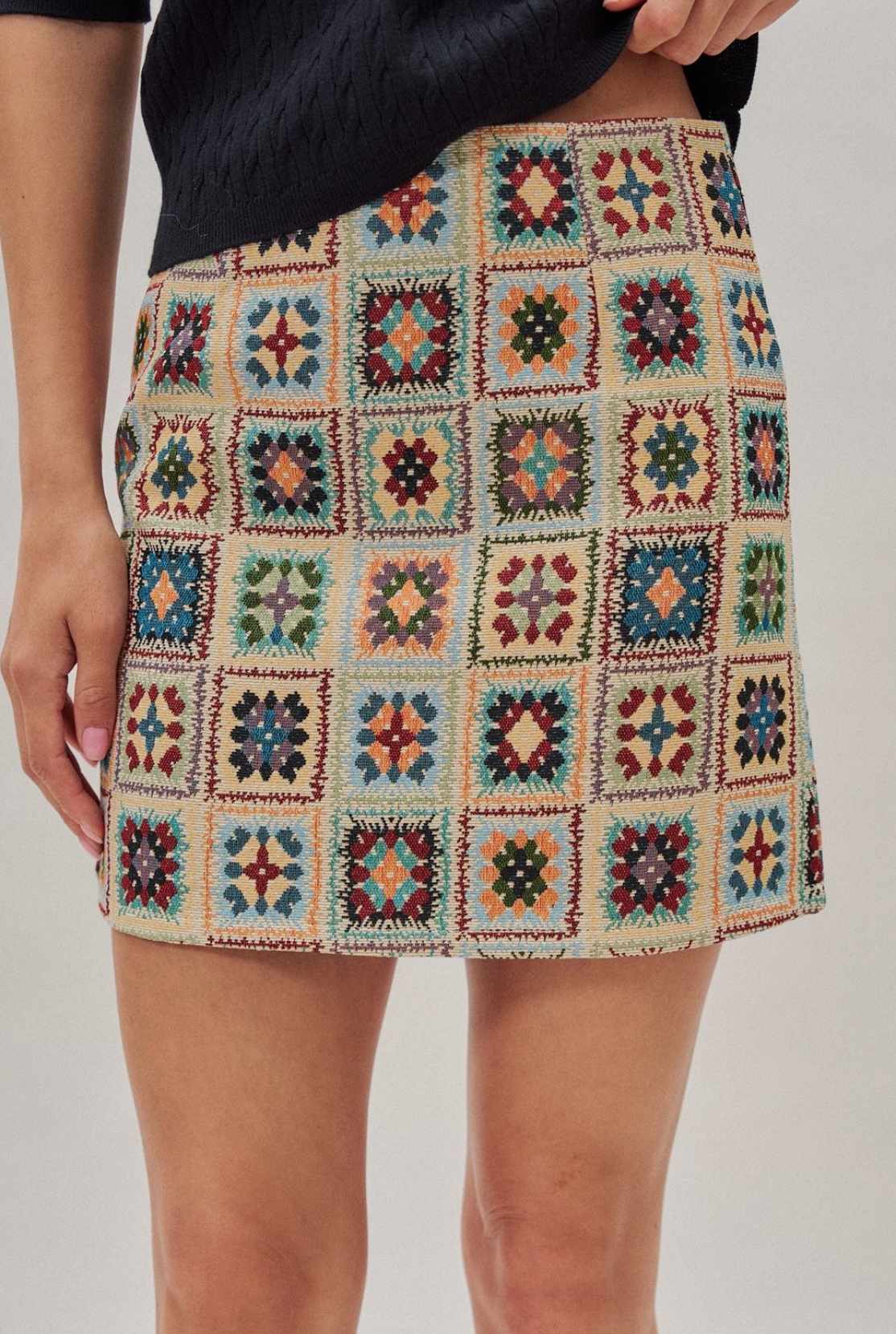 Artisanal Geometric Woven Mini Skirt