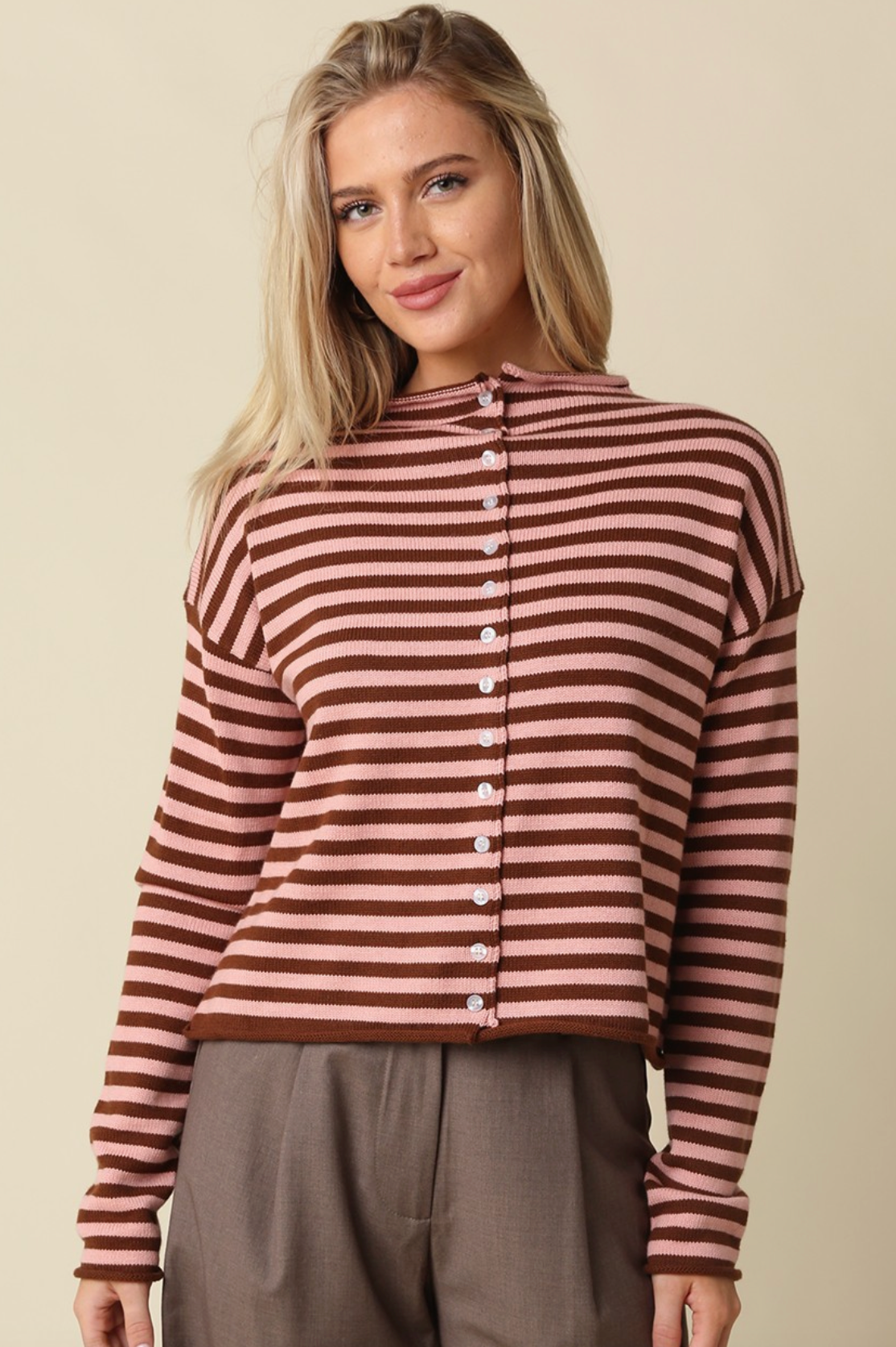 Elina Striped Collar Knit Top